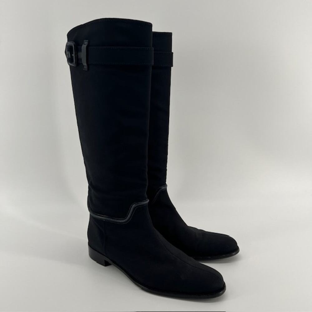 VTG Burberry Knee High Riding Boots Womens 8.5/38.5 Navy Blue Quiet Luxury Italy